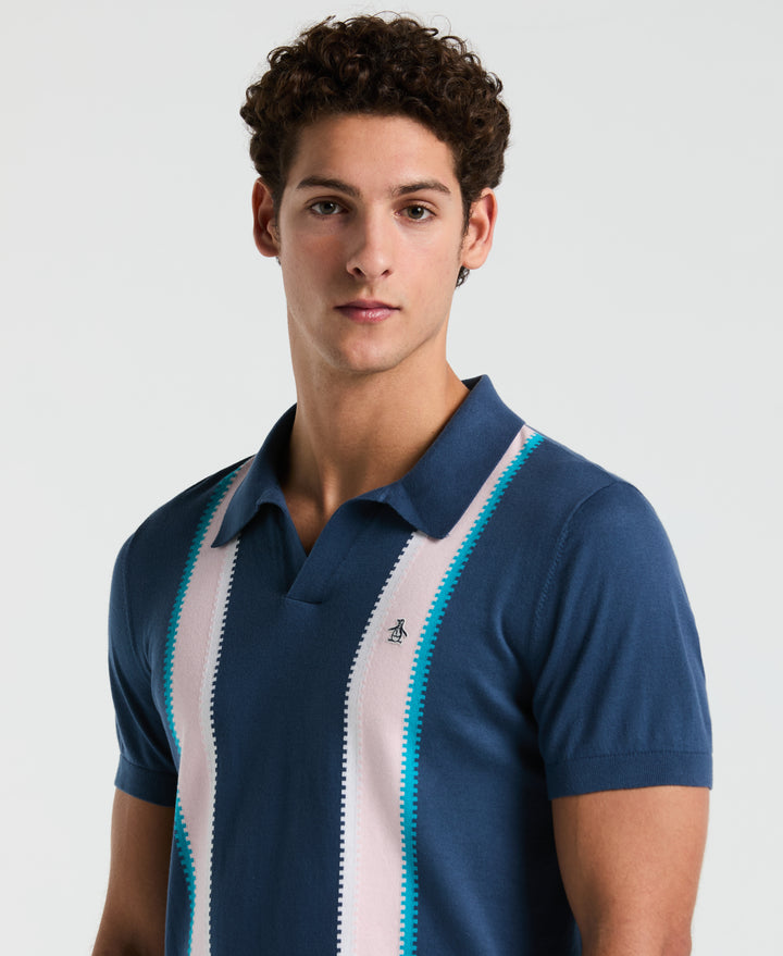 Cotton Vertical Stripe Sweater Polo (Sargasso Sea) 