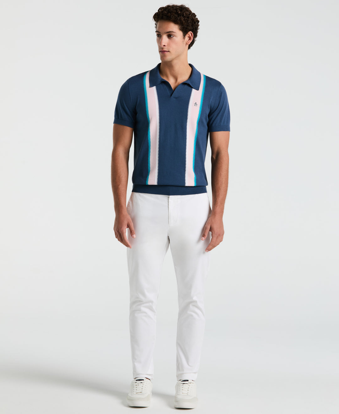 Cotton Vertical Stripe Sweater Polo (Sargasso Sea) 