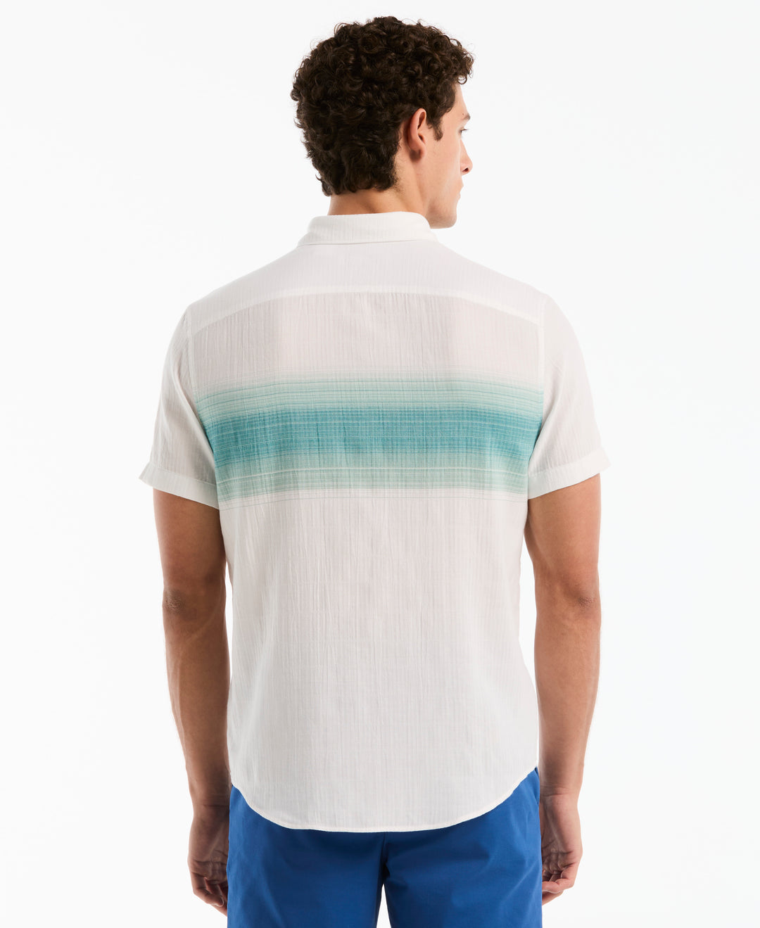 Crinkle Chest Striped Cotton Shirt (Bright White) 
