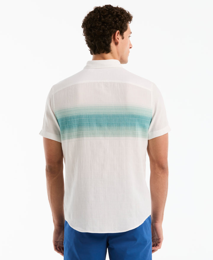 Crinkle Chest Striped Cotton Shirt (Bright White) 