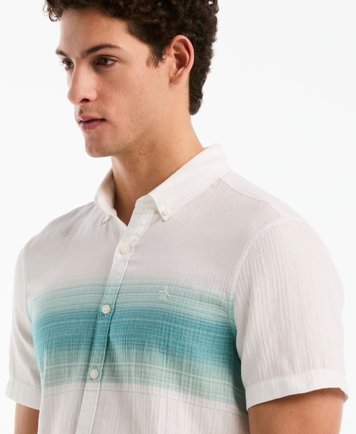 Crinkle Chest Striped Cotton Shirt (Bright White) 