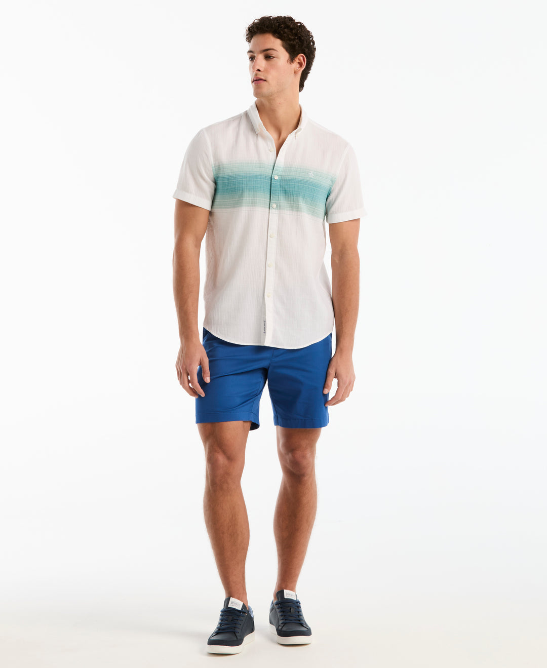 Crinkle Chest Striped Cotton Shirt (Bright White) 