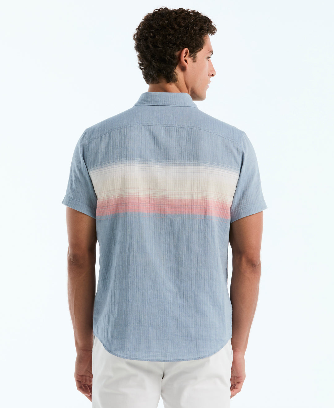 Crinkle Chest Striped Cotton Shirt (Copen Blue) 