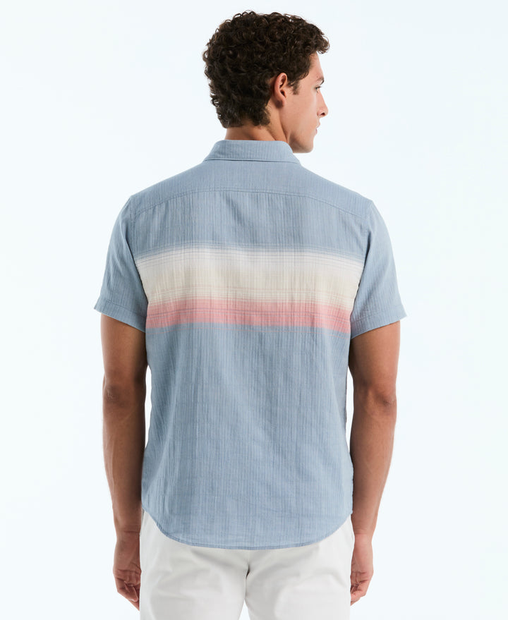 Crinkle Chest Striped Cotton Shirt (Copen Blue) 