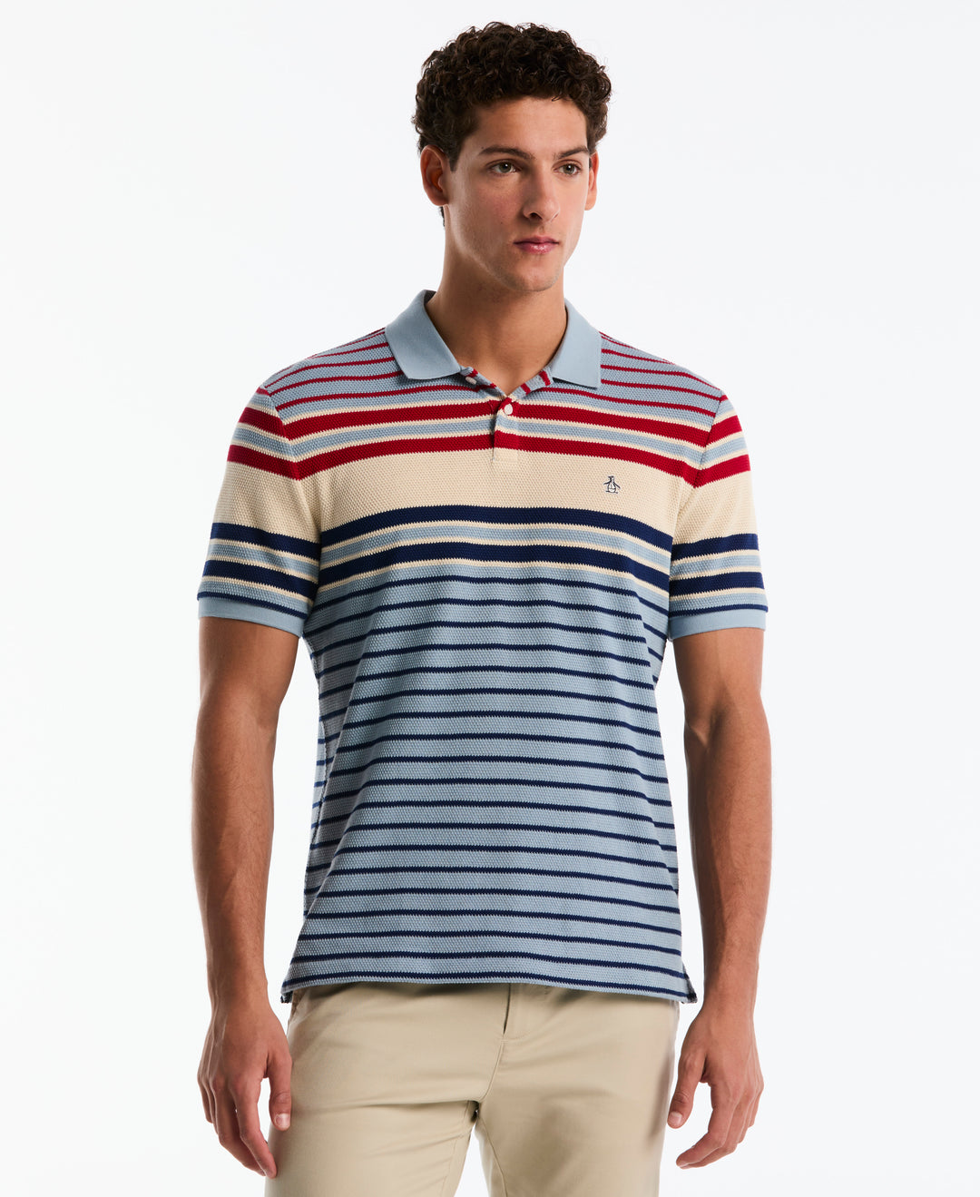 Cotton Crochet Engineered Stripe Polo (Dusty Blue) 