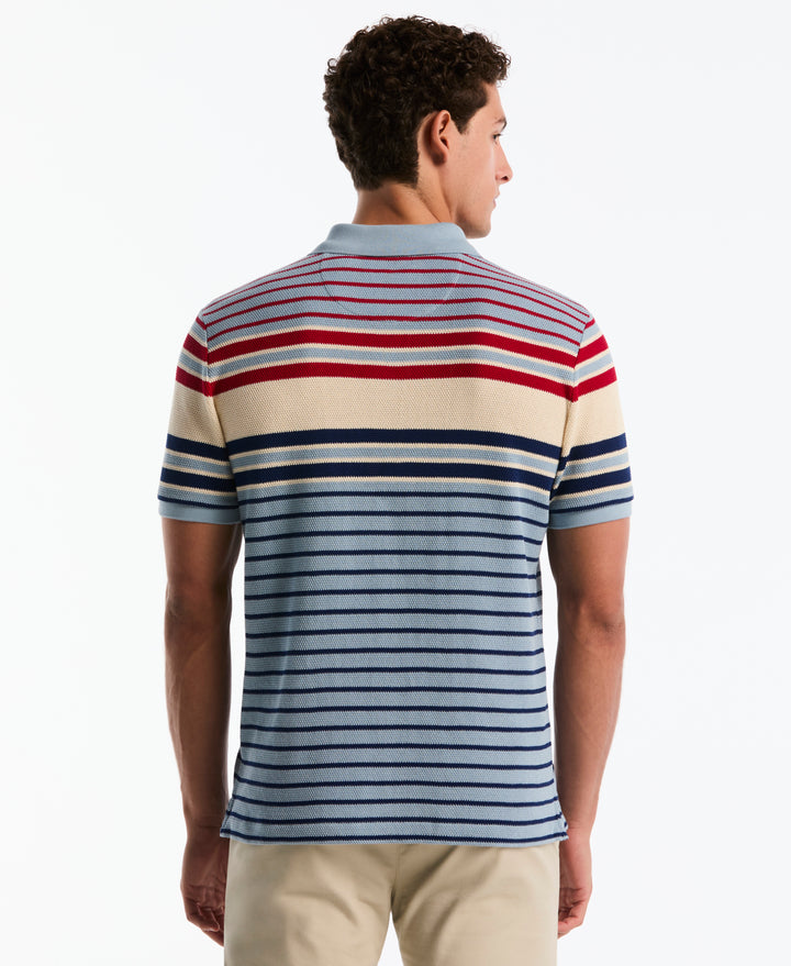 Cotton Crochet Engineered Stripe Polo (Dusty Blue) 