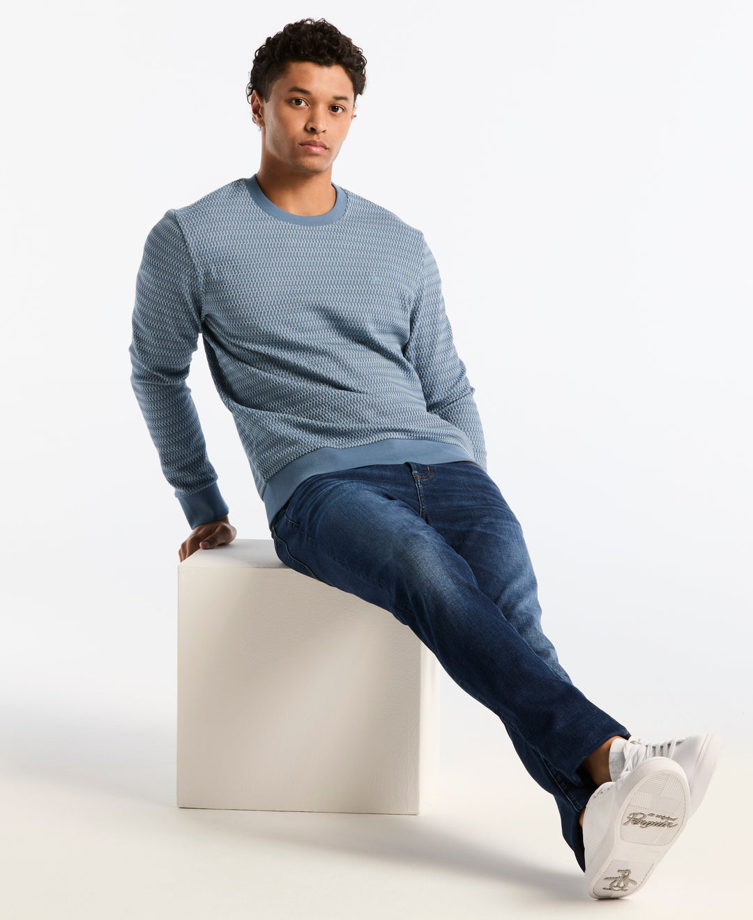 Crochet Knit Crewneck (Copen Blue) 