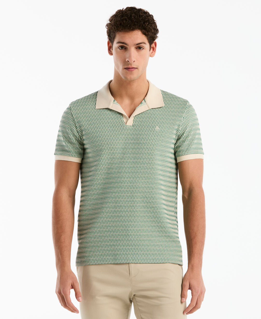 All Over Crochet Stitch Johnny Collar Polo (Beryl Green) 