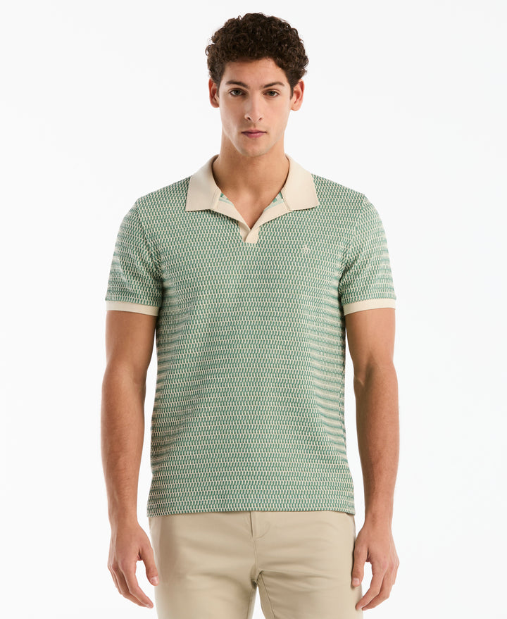 All Over Crochet Stitch Johnny Collar Polo (Beryl Green) 