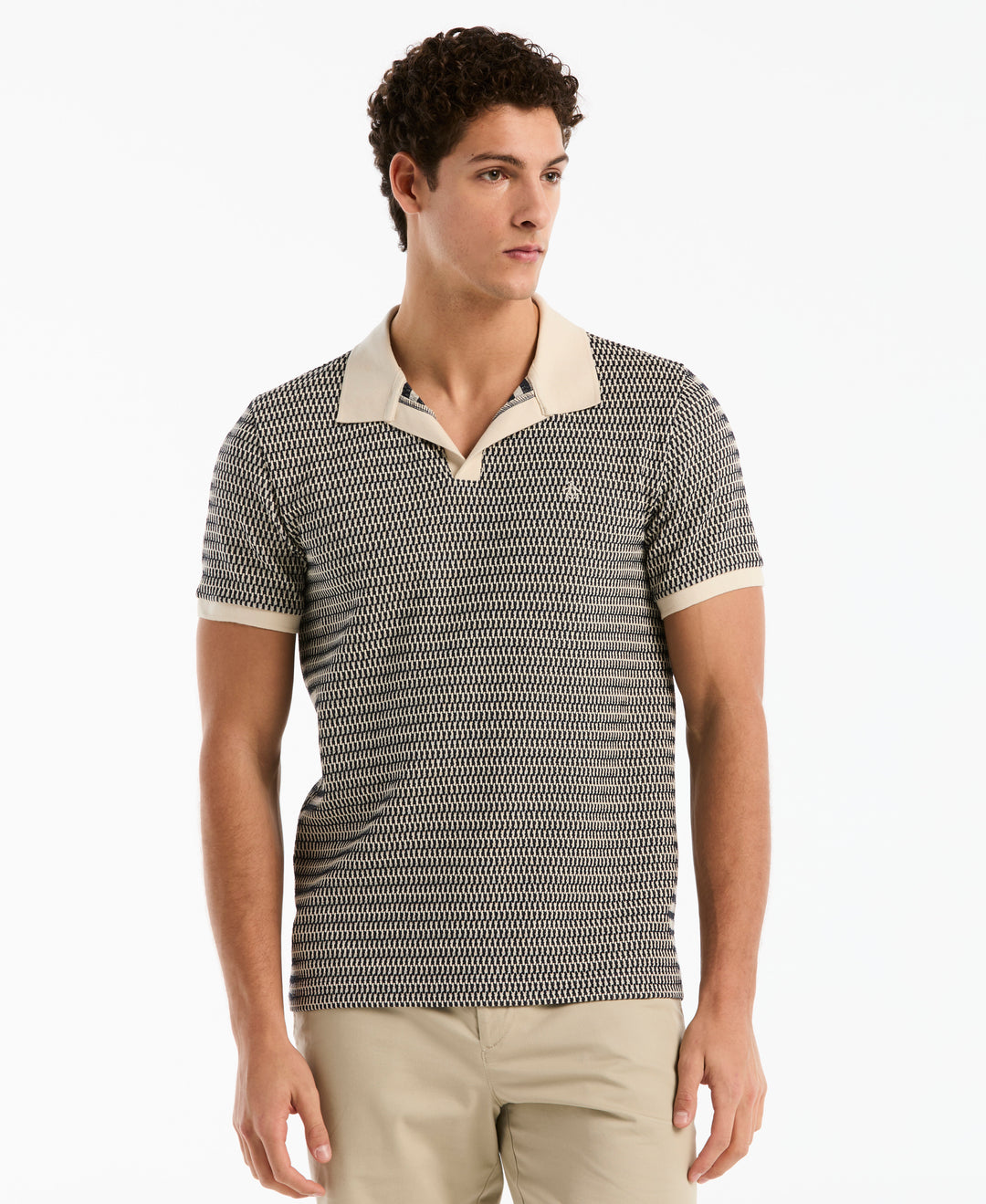 All Over Crochet Stitch Johnny Collar Polo (Dark Sapphire) 