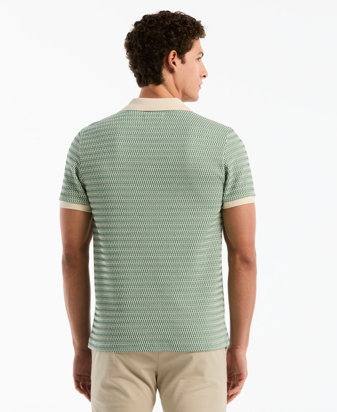 All Over Crochet Stitch Johnny Collar Polo (Beryl Green) 