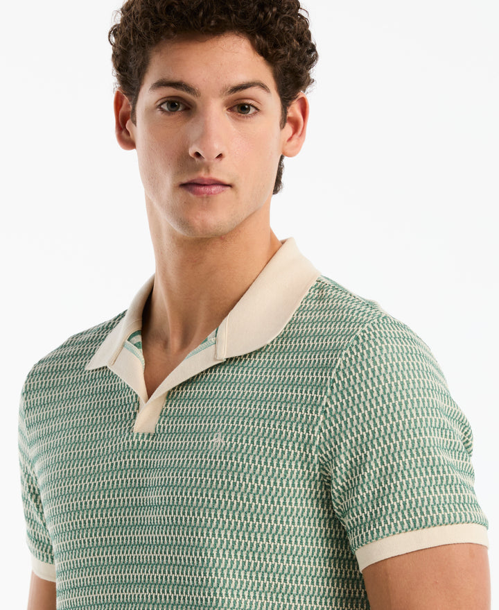 All Over Crochet Stitch Johnny Collar Polo (Beryl Green) 