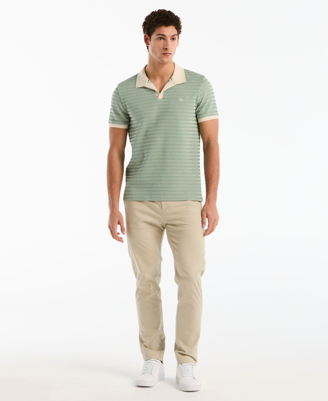 All Over Crochet Stitch Johnny Collar Polo (Beryl Green) 