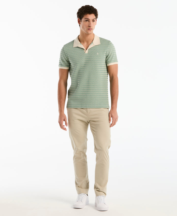 All Over Crochet Stitch Johnny Collar Polo (Beryl Green) 