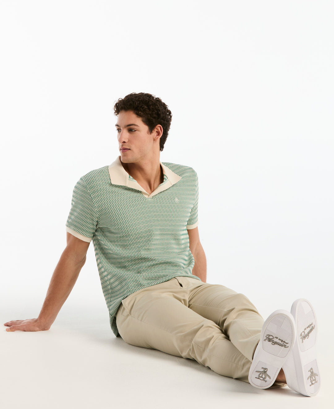 All Over Crochet Stitch Johnny Collar Polo (Beryl Green) 