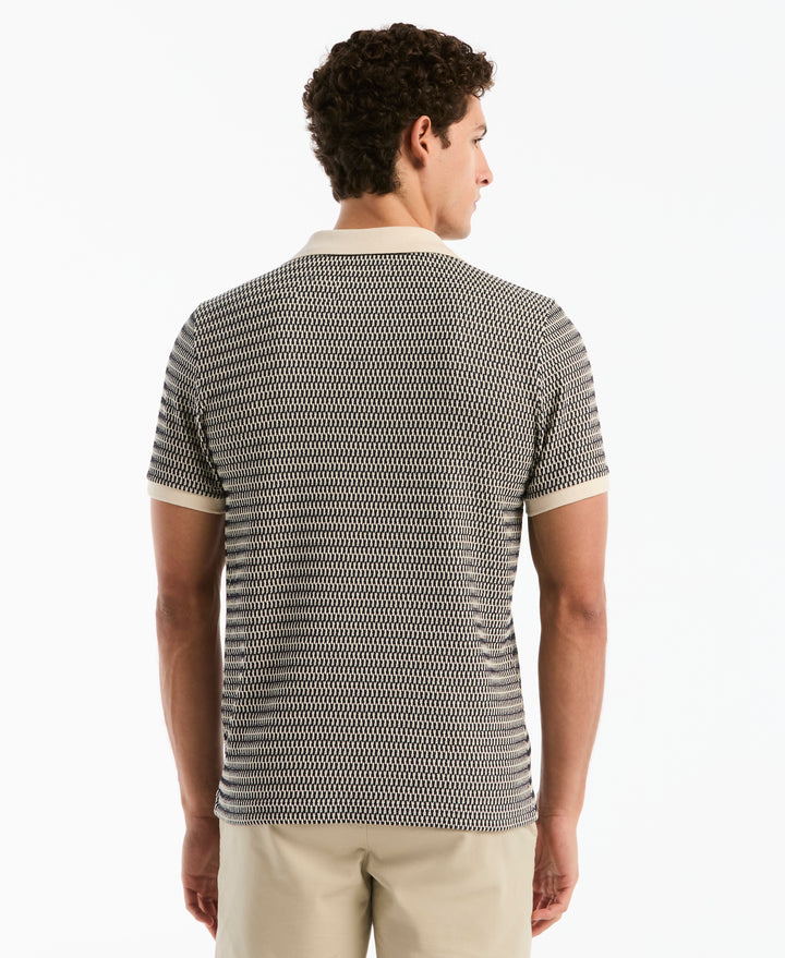All Over Crochet Stitch Johnny Collar Polo (Dark Sapphire) 