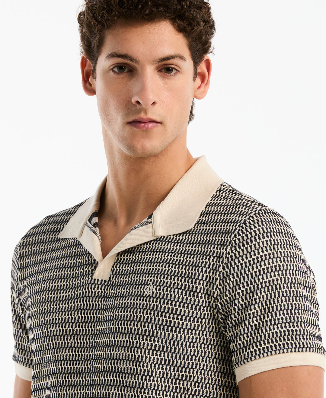 All Over Crochet Stitch Johnny Collar Polo (Dark Sapphire) 