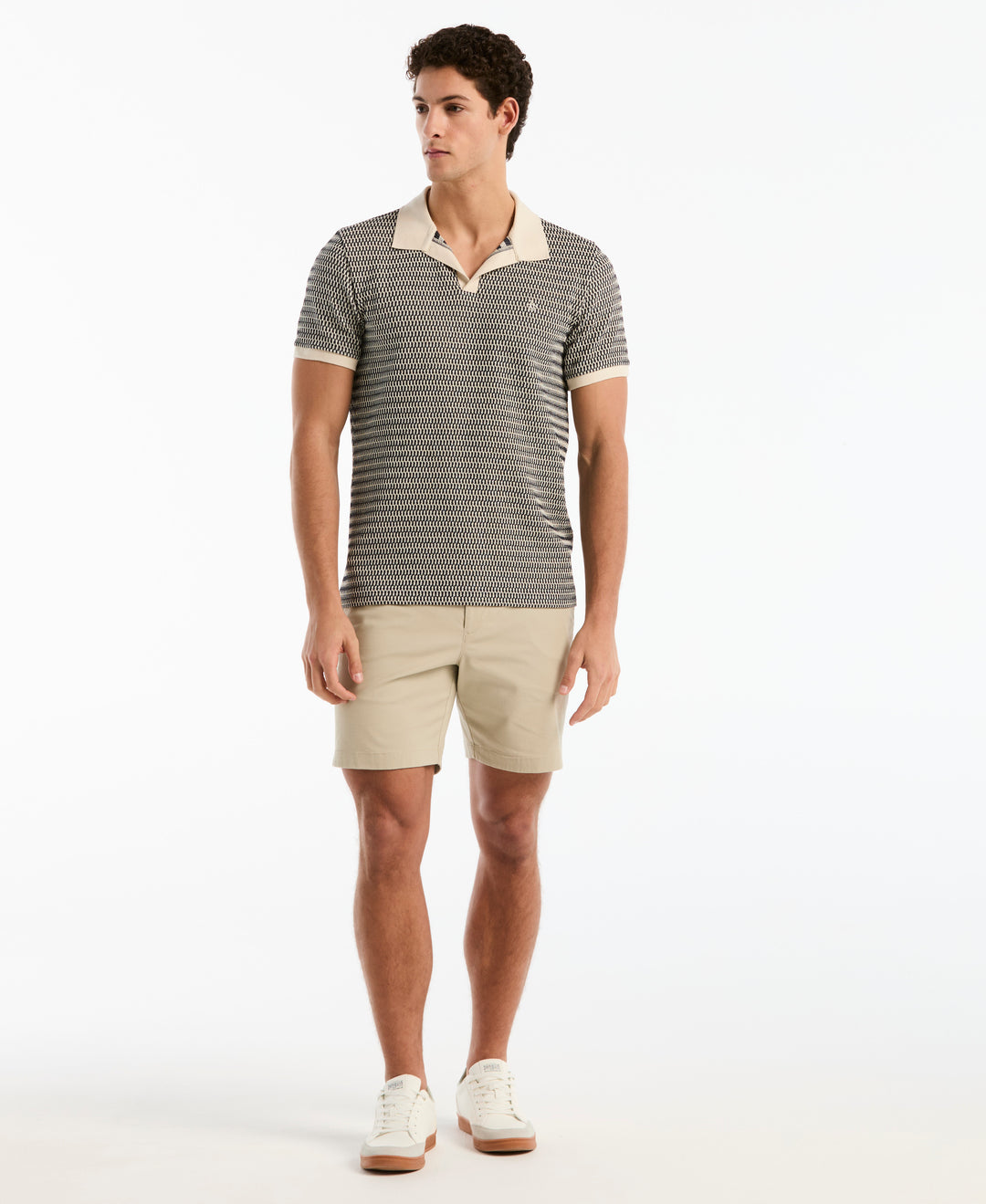 All Over Crochet Stitch Johnny Collar Polo (Dark Sapphire) 