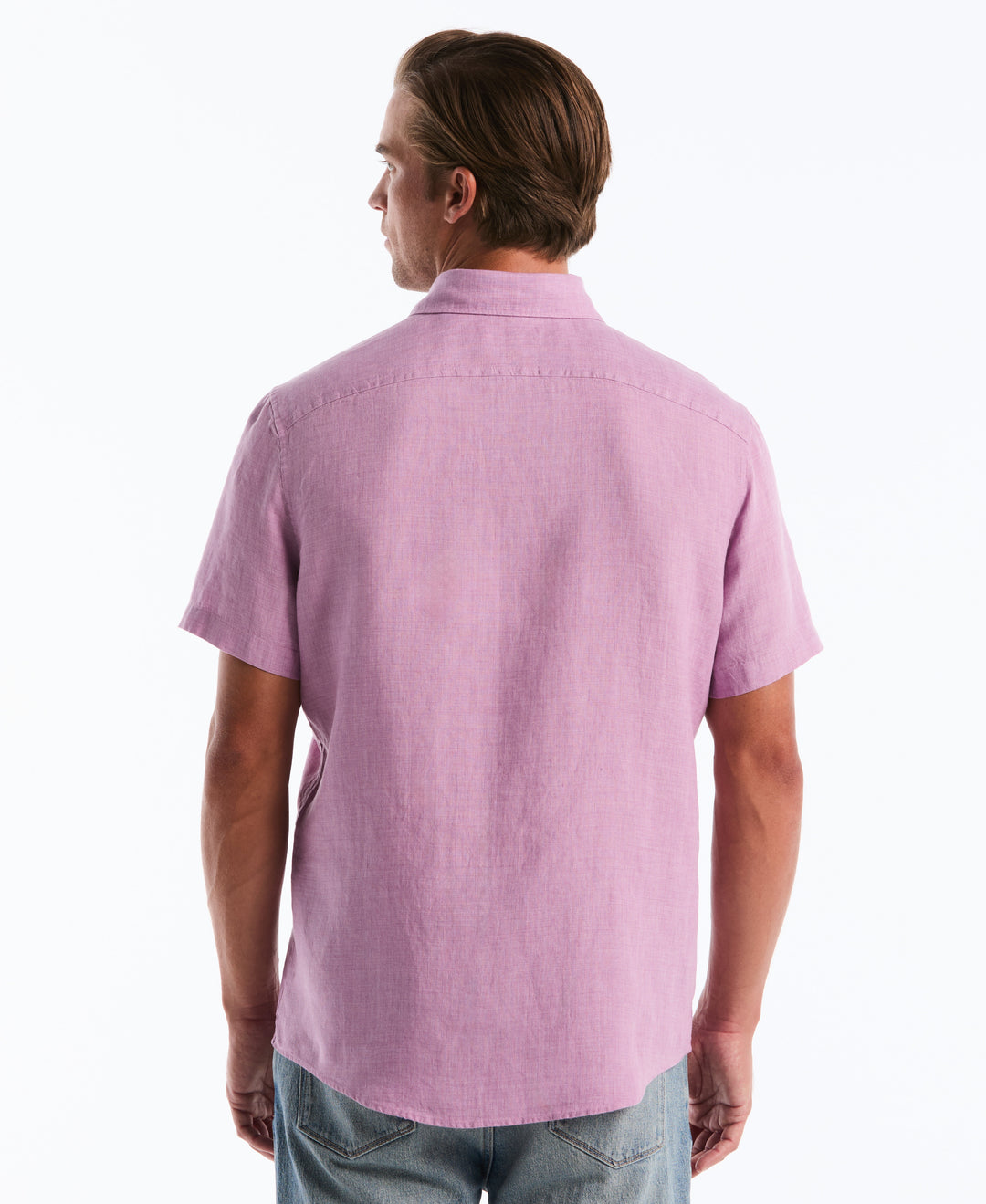 Delave Linen Short Sleeve Button-Down Shirt with Chest Pocket (Lavendula) 
