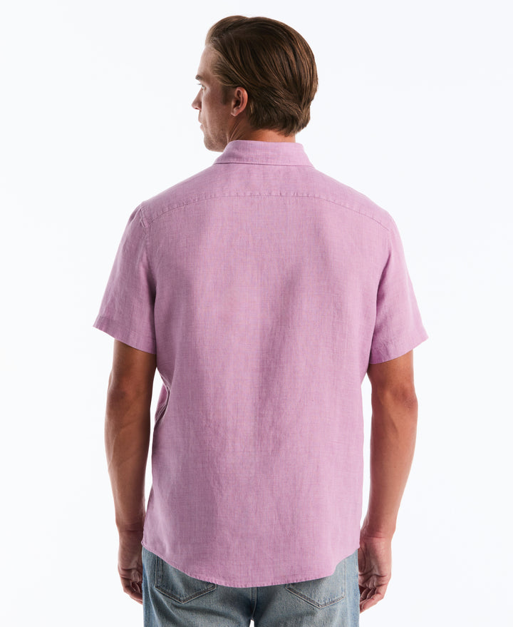 Delave Linen Short Sleeve Button-Down Shirt with Chest Pocket (Lavendula) 