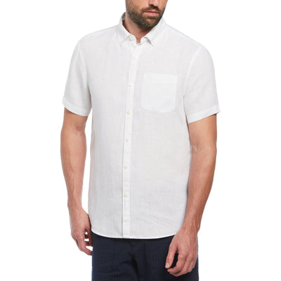 Delave Linen Short Sleeve Button-Down Shirt (Bright White) 