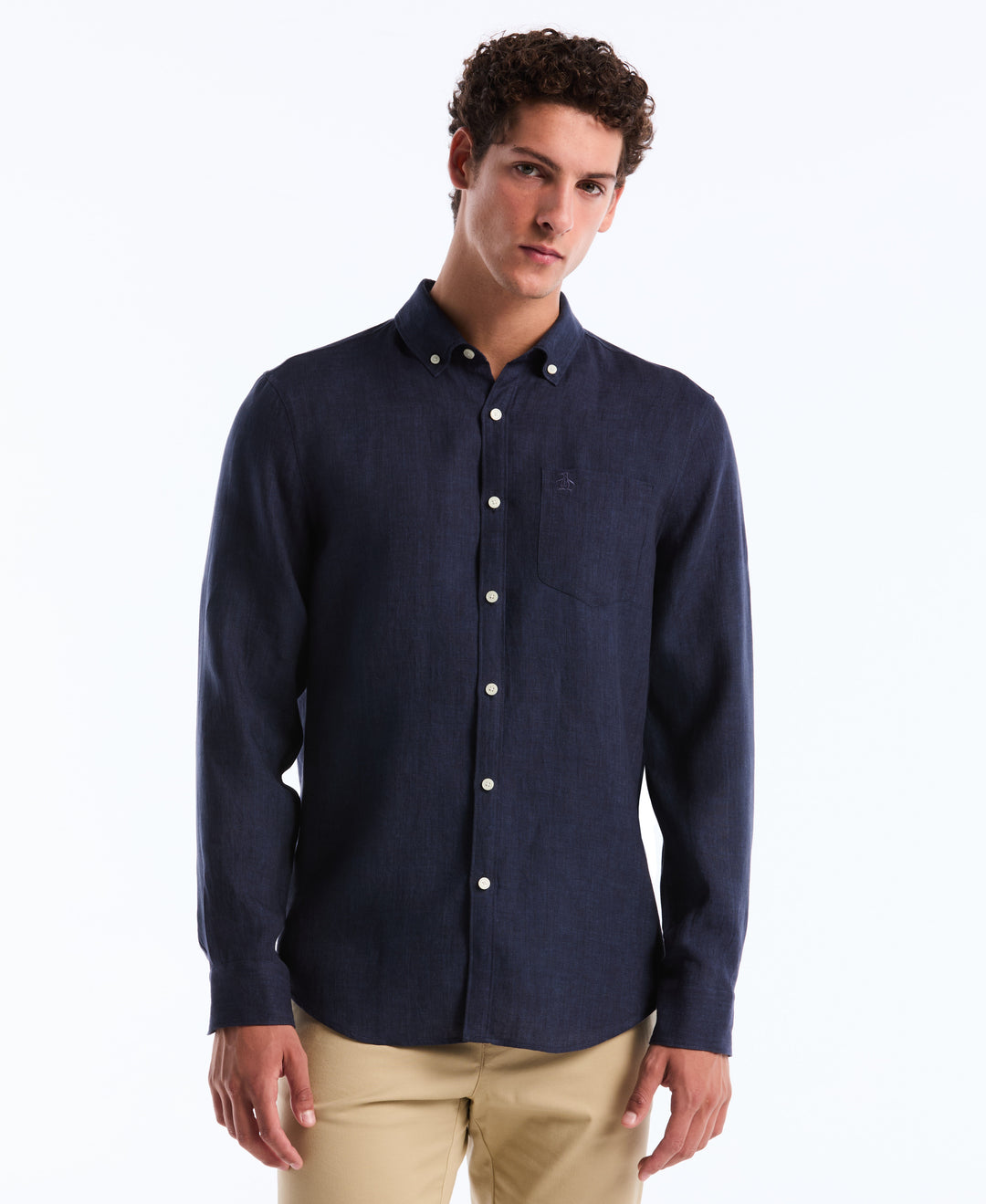 Delave Linen Button-Down Shirt (Dark Sapphire) 