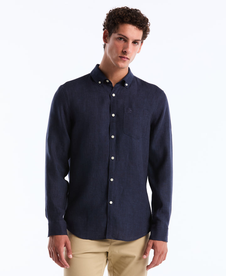 Delave Linen Button-Down Shirt (Dark Sapphire) 
