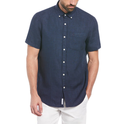 Delave Linen Short Sleeve Button-Down Shirt (Dark Sapphire) 