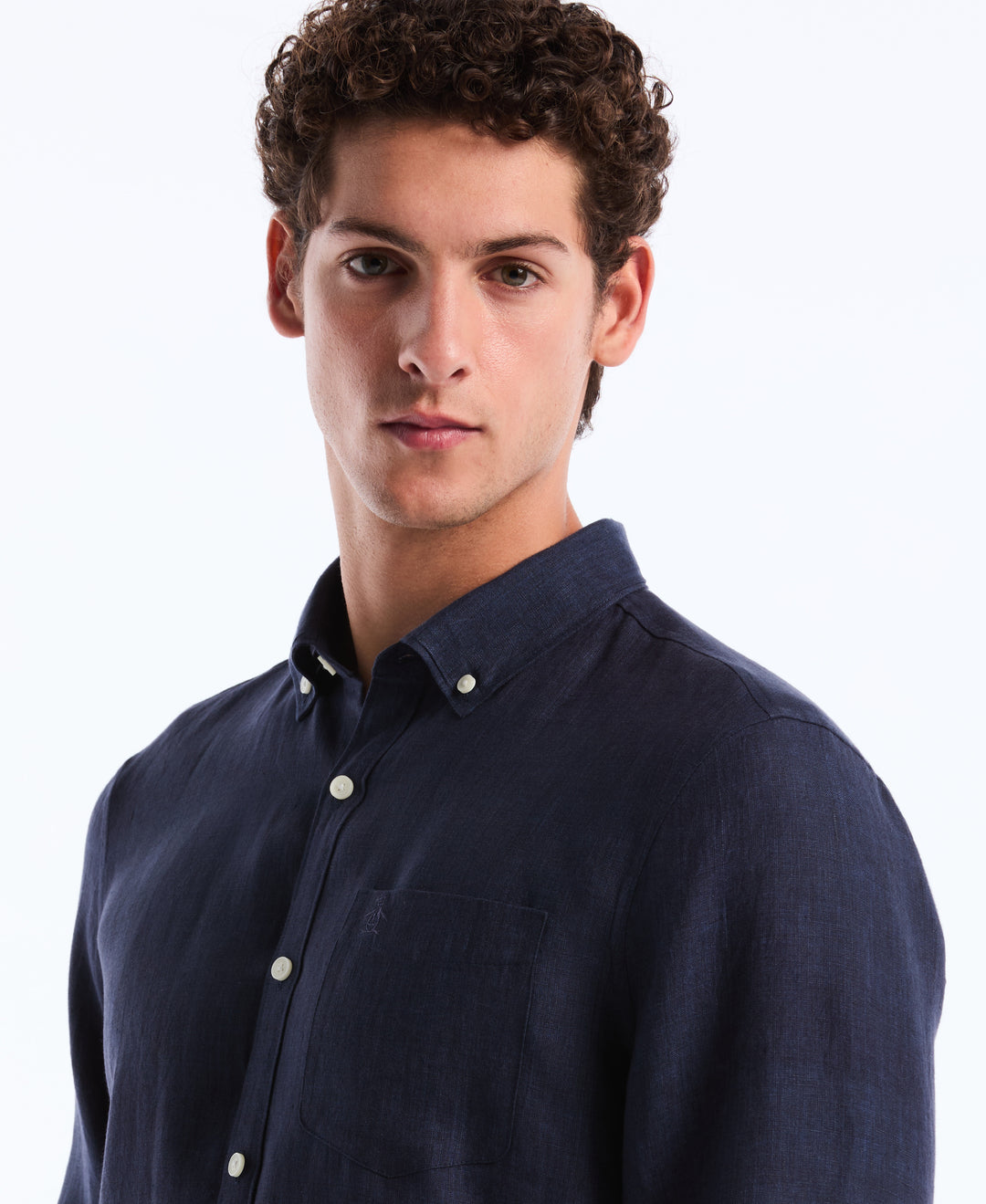 Delave Linen Button-Down Shirt (Dark Sapphire) 
