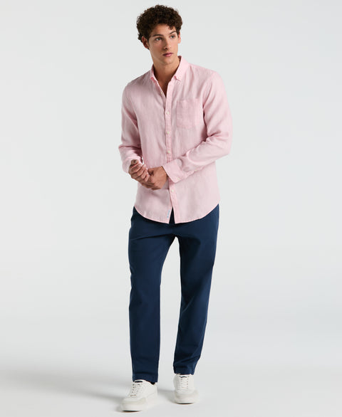 Delave Linen Button-Down Shirt (Parfait Pink) 