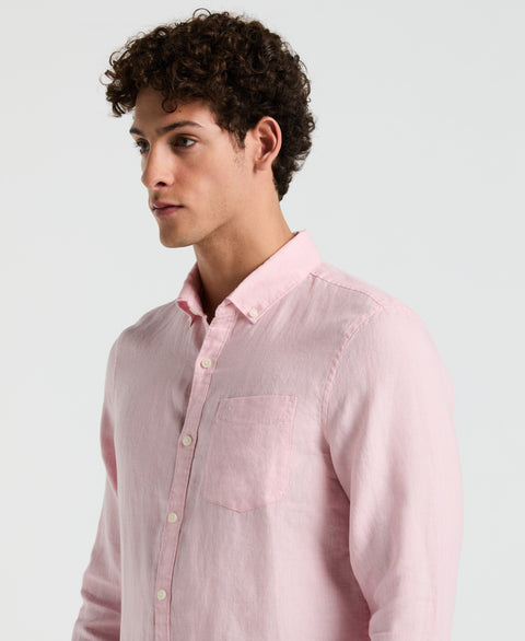 Delave Linen Button-Down Shirt (Parfait Pink) 