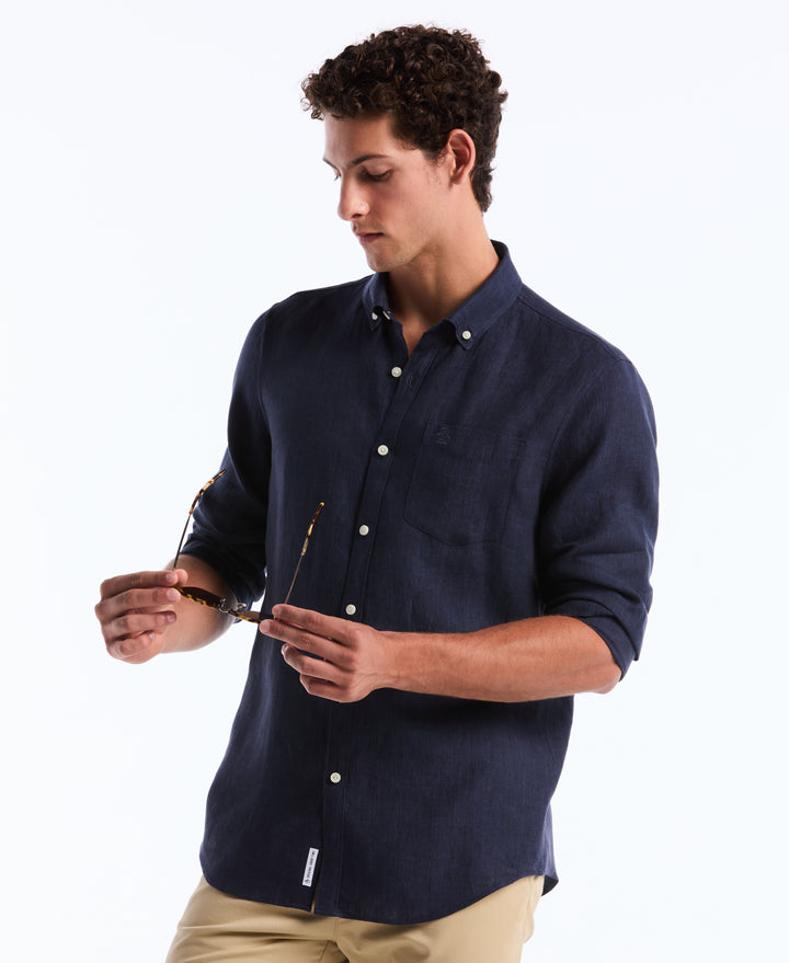 Delave Linen Button-Down Shirt (Dark Sapphire) 