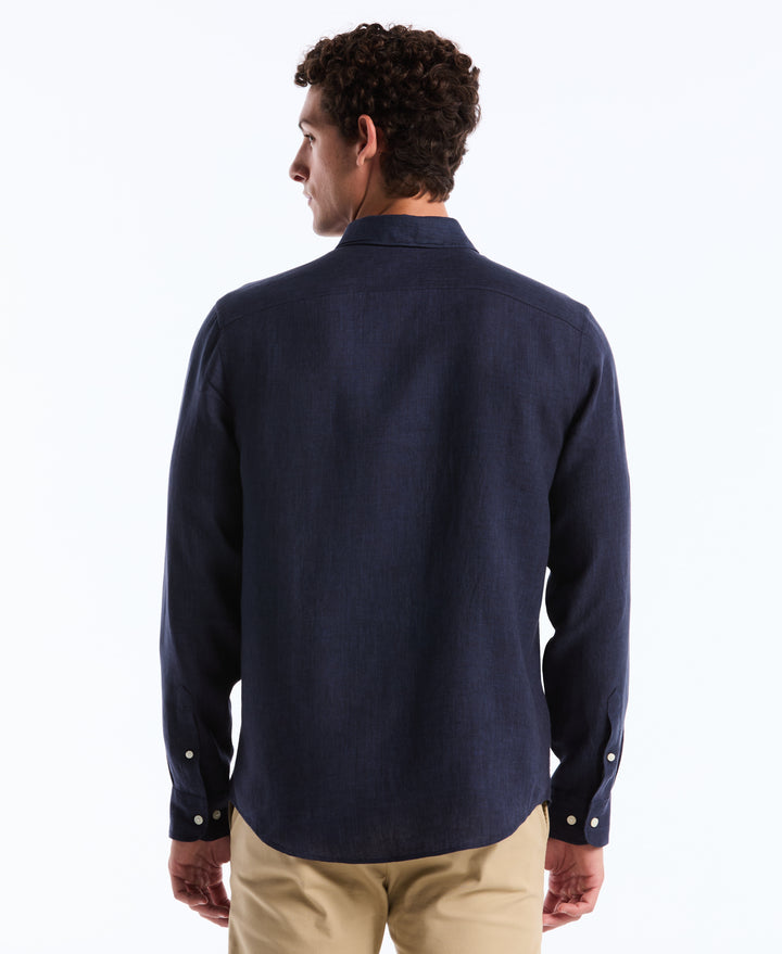 Delave Linen Button-Down Shirt (Dark Sapphire) 