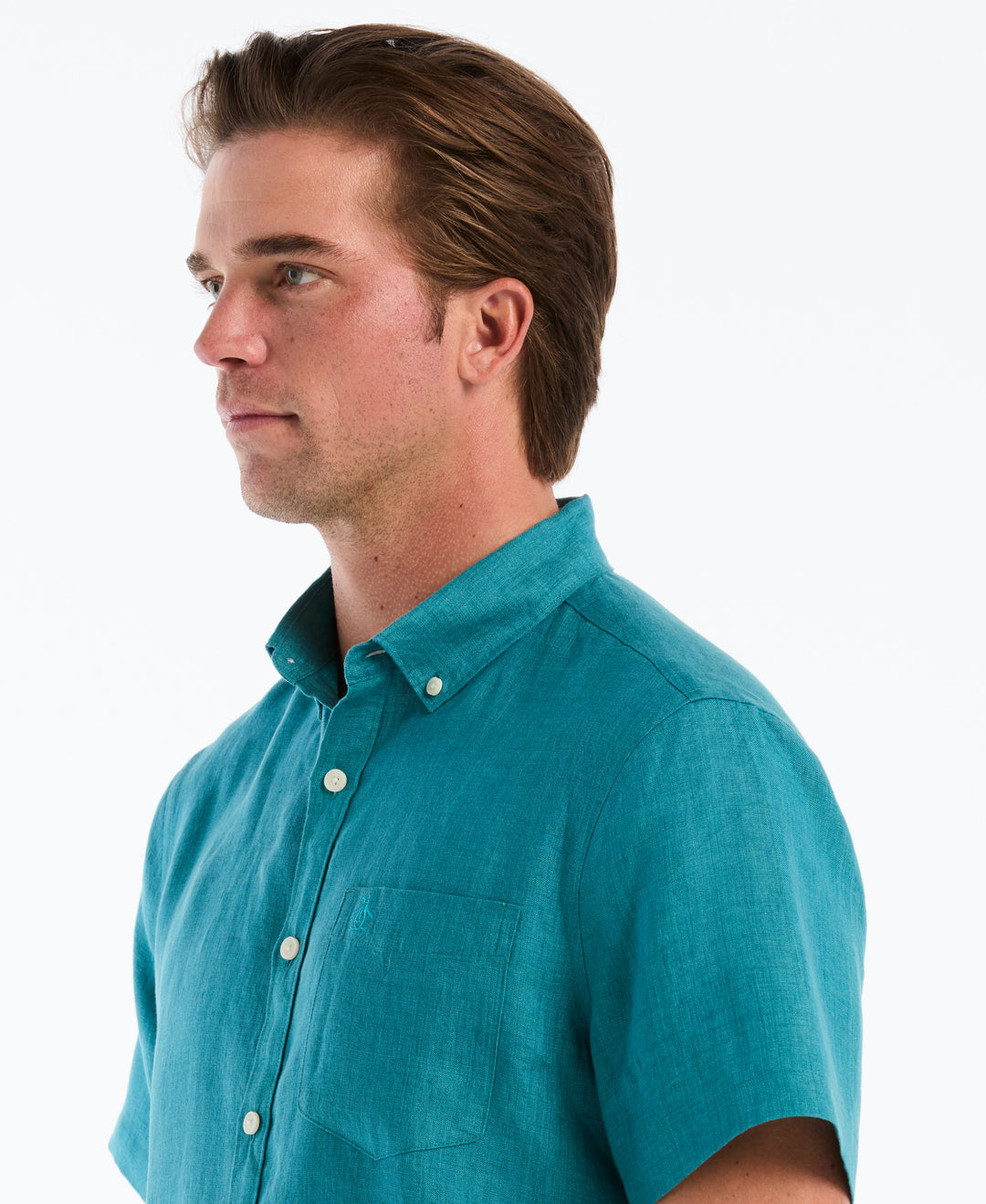 Delave Linen Button-Down Pocket Shirt (Deep Lake) 