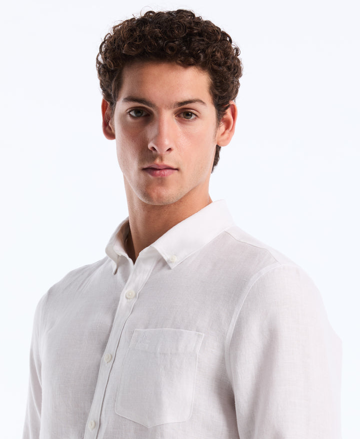 Delave Linen Button-Down Shirt (Bright White) 