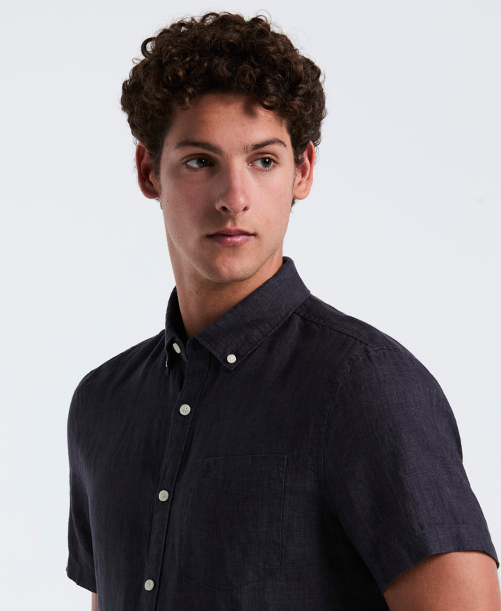 Delave Linen Button-Down Shirt (True Black) 