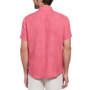 Delave Linen Short Sleeve Button-Down Shirt with Chest Pocket (Raspberry Sorbet) 