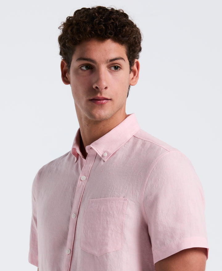 Delave Linen Button-Down Shirt (Parfait Pink) 