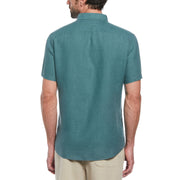 Delave Linen Short Sleeve Button-Down Shirt with Chest Pocket (Sea Pine) 