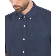 Delave Linen Short Sleeve Button-Down Shirt (Dark Sapphire) 