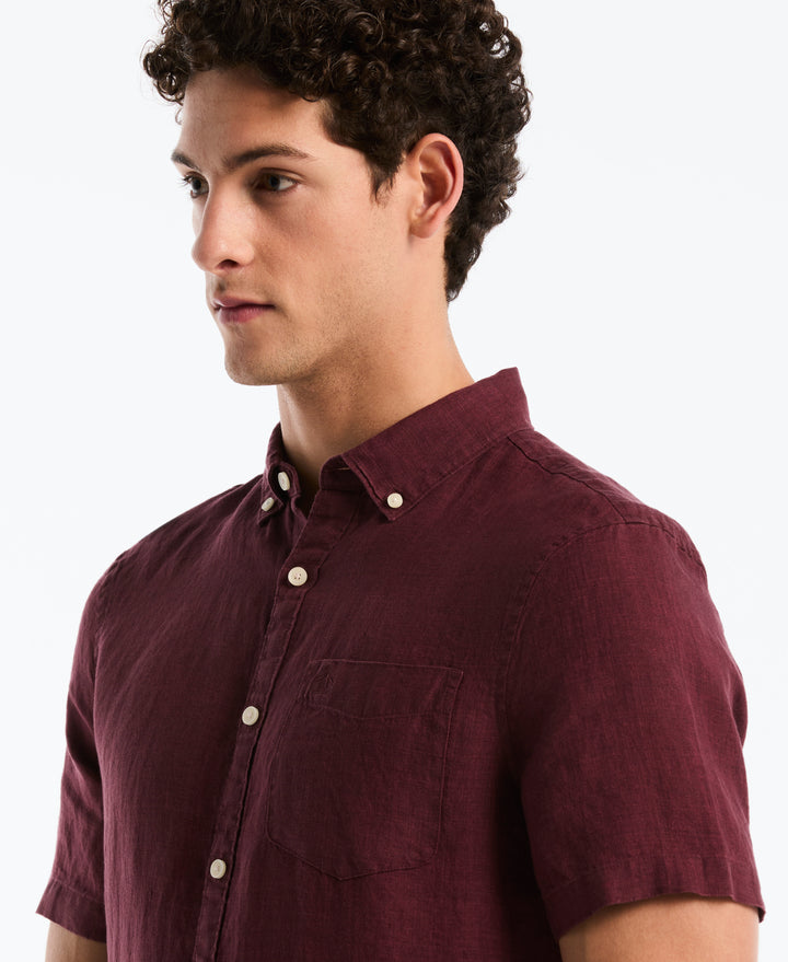 Delave Linen Short Sleeve Button-Down Shirt (Port Royale) 