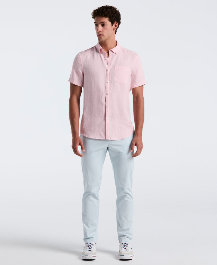 Delave Linen Button-Down Shirt (Parfait Pink) 