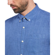 Delave Linen Short Sleeve Button-Down Shirt with Chest Pocket (Star Sapphire) 