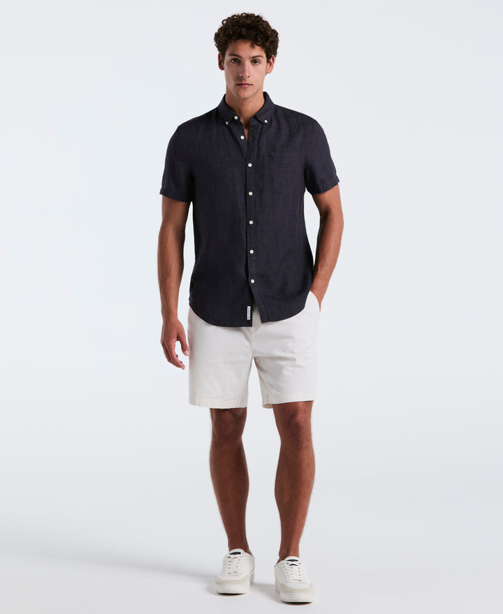 Delave Linen Button-Down Shirt (True Black) 