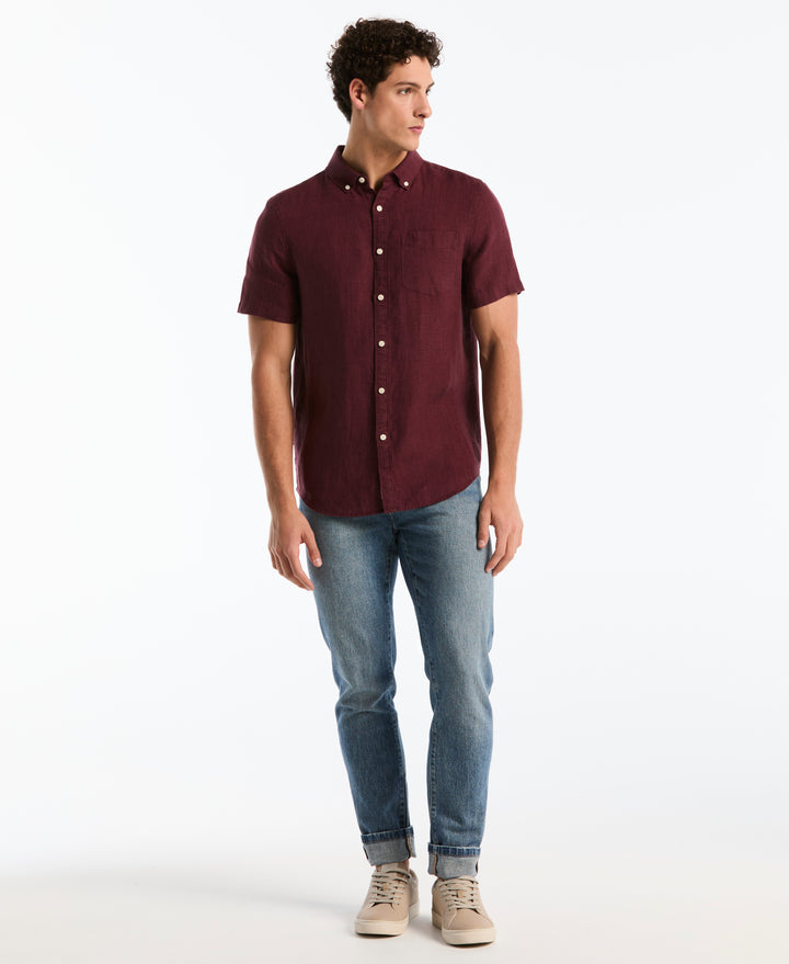 Delave Linen Short Sleeve Button-Down Shirt (Port Royale) 