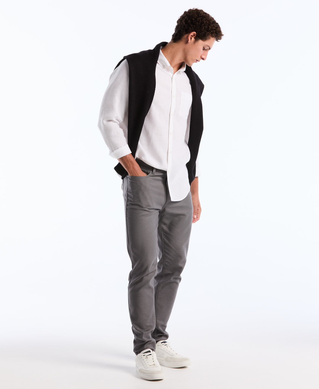 Delave Linen Button-Down Shirt (Bright White) 