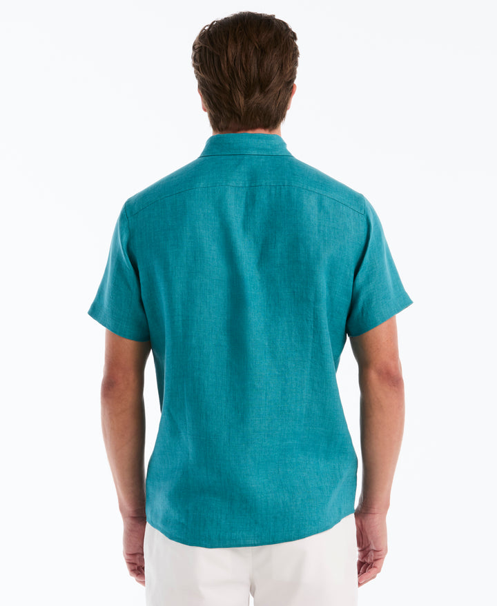 Delave Linen Button-Down Pocket Shirt (Deep Lake) 