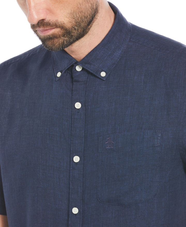 Delave Linen Button-Down Shirt (Dark Sapphire) 