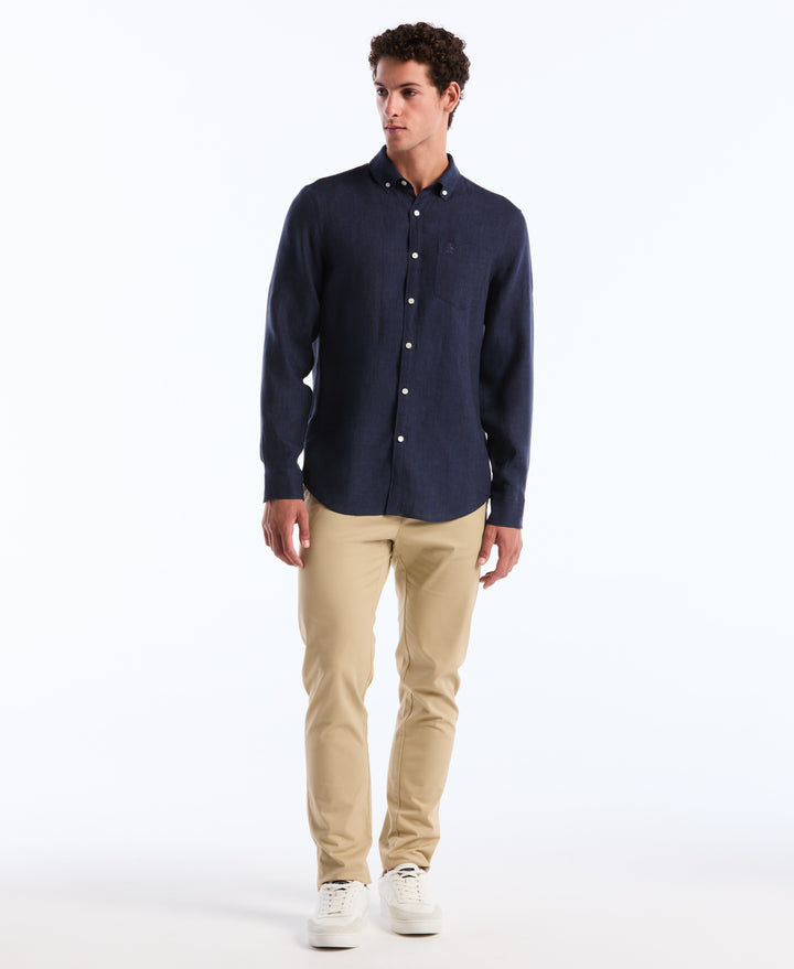 Delave Linen Button-Down Shirt (Dark Sapphire) 