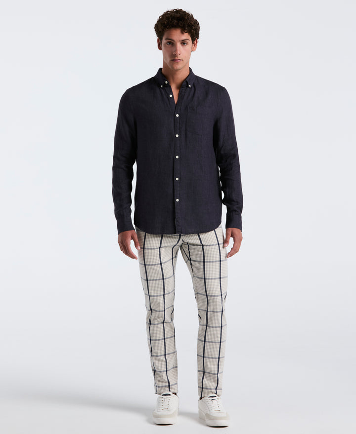 Delave Linen Button-Down Shirt (True Black) 